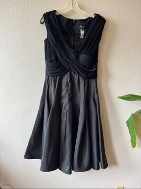 Xscape Black Draped Crossover Fit-and-Flare Midi Dress